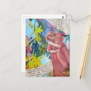 Vintage Frau in einem roten Kleid Collage Postkarte