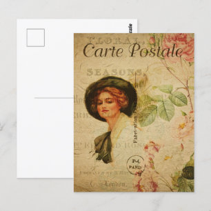 Vintage Frau in Hut Postkarte
