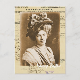 Vintage Frau in ihrem Osteroutfit Postkarte