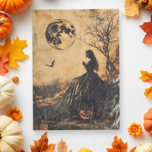 Vintage-Frau in Vollmond-Decoupage Seidenpapier