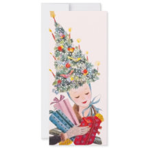 Vintage Frau in Weihnachtsbaumhut Weihnachtskarte