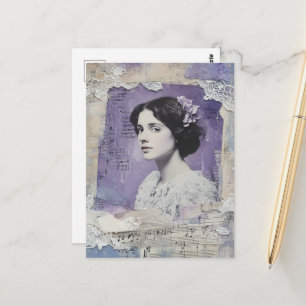 Vintage Frau Lila Collage Notenblatt Postkarte