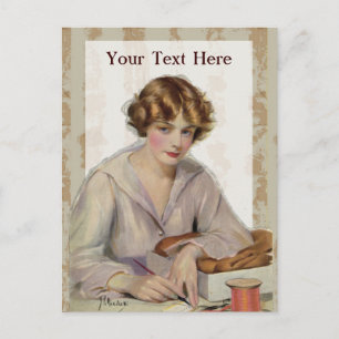 Vintage Frau mit Brief Postkarte