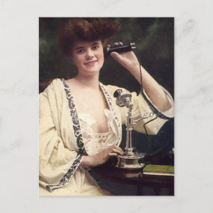 Vintage Frau mit Candlestick Phone Postkarte