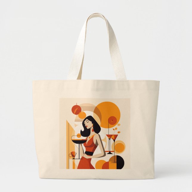 Vintage Frau mit Cocktail Jumbo Stoffbeutel (Vorne)