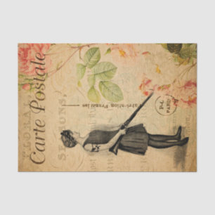 Vintage Frau mit Gun Floral Blume Französisch Seidenpapier
