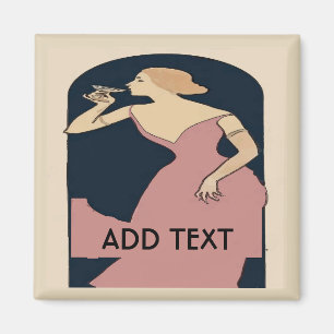 Vintage Frau mit Wein, Text hinzufügen Magnet