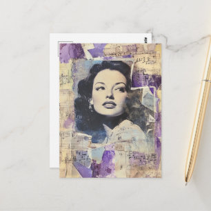 Vintage Frau Mixed Media Collage Postkarte
