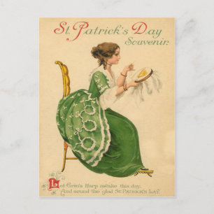 Vintage Frau näht Harfe von Erin St. Patrick's Day Postkarte