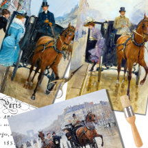 Vintage Frau Paris Pferderennbahn Dekoupage