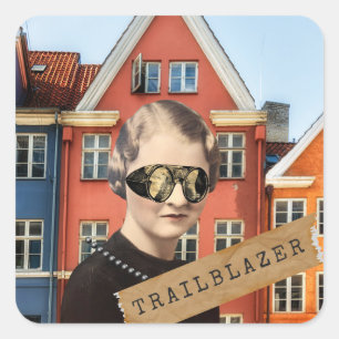 Vintage Frau Pionierin Kitsch Veränderte Kunst Quadratischer Aufkleber