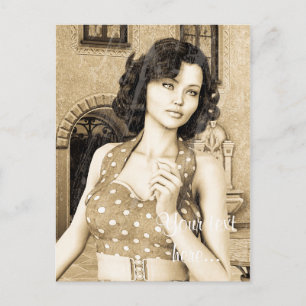 Vintage Frau Postkarte