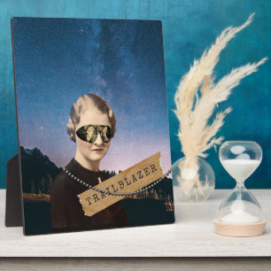 Vintage-Frau-Trailblazer-Nacht-Himmel-Pop-Art Fotoplatte