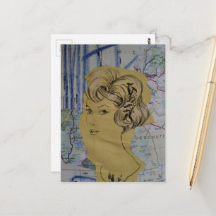 Vintage Frau und eine Karte Mixed Media