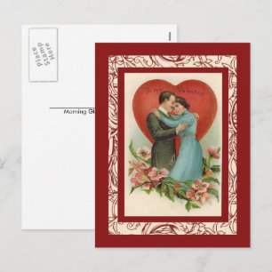 Vintage Frau und Mann im Herzen des Valentins Feiertagspostkarte
