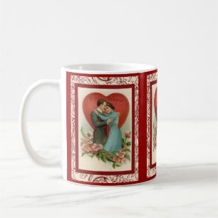 Vintage-Frau und Mann in Valentine-Herz Kaffeetasse