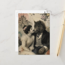 Vintage Frau und Werwolf verliebt Collage Postkarte