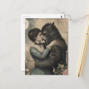Vintage Frau und Werwolf verliebt  Postkarte