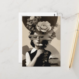 Vintage Frauen-Collage Floral Sepia Postkarte