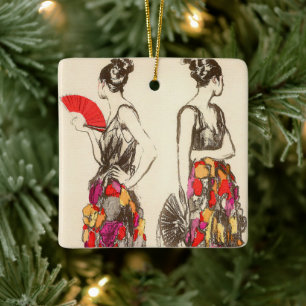 Vintage Frauen der Mode mit Frühlingskleidern Keramikornament