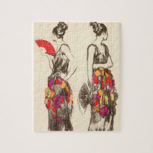 Vintage Frauen der Mode mit Frühlingskleidern Puzzle