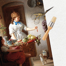 Vintage Frauen Kinderkatze Küche Lebensmittel Tiss Seidenpapier