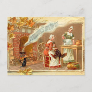 Vintage-Frauen kochen Truthahn Thanksgiving Postkarte