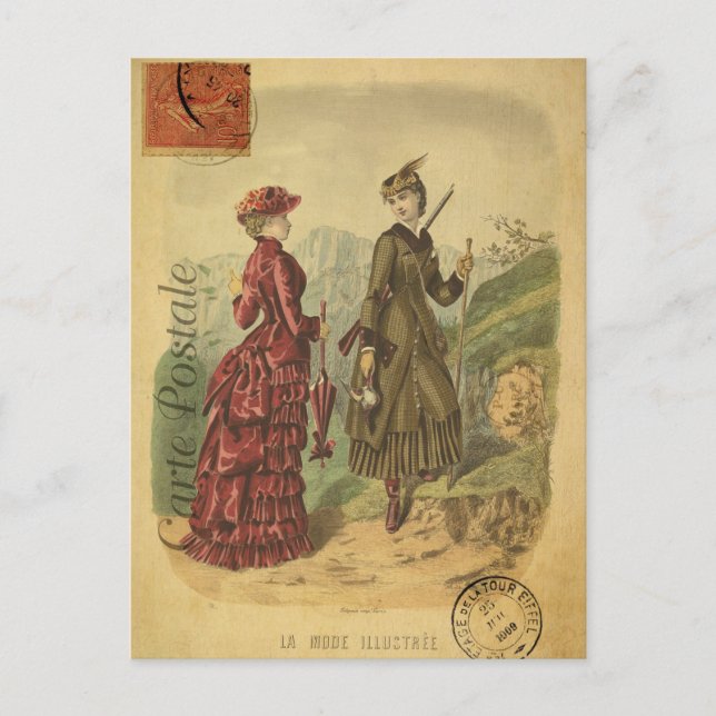Vintage Frauen mit Modekleidung Französisch Postkarte (Vorderseite)