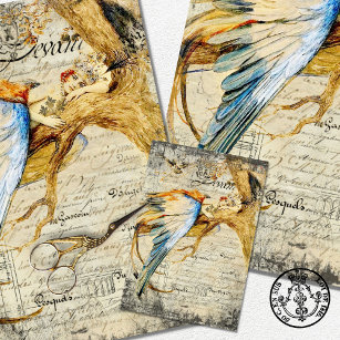 Vintage Frauen Rustikale Textur Bird Queen Decoupa Geschenkpapier Set