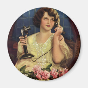Vintage Frauen sprechen auf der Rose des Telefons  Magnet