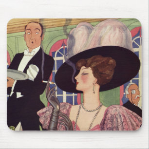 Vintage Frauen trinken Champagner rauchen Zigarett Mousepad