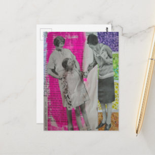 Vintage Frauen und ein Mädchen farbenfrohe Collage Postkarte