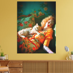 Vintage Frauen und Katzen Wand Kunst - Romantische
