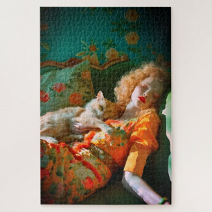 Vintage Frauen und Katzen Wand Kunst - Romantische Puzzle