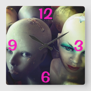 VINTAGE FRAUENMANNEQUIN-FACKOPFEN QUADRATISCHE WANDUHR