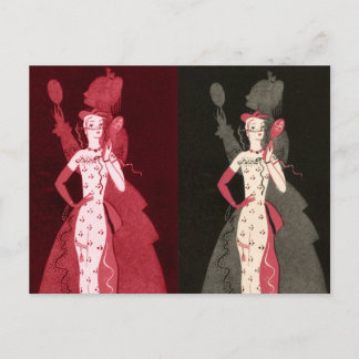 Vintage Frauenmode Schwarz Rosa Kleid Grafik Postkarte