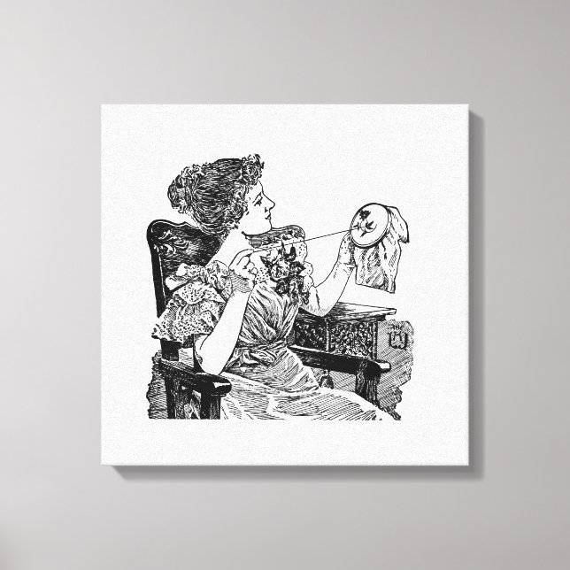 Vintage Frauenstickerei Leinwanddruck (Vorderseite)