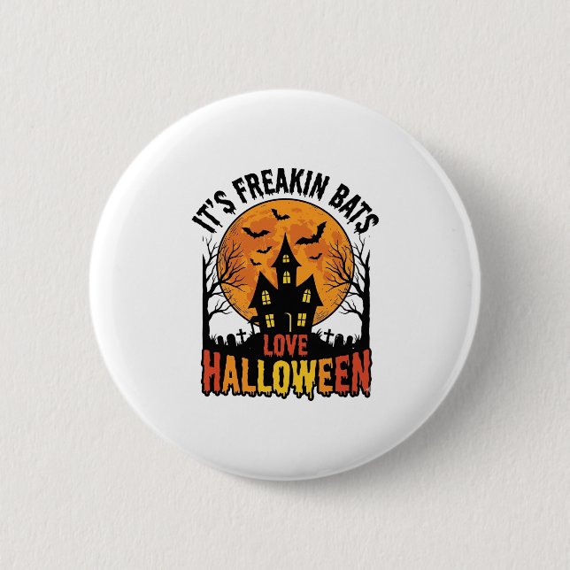 Vintage Freakin Fledermäuse lieben Halloween-Shirt Button (Vorderseite)