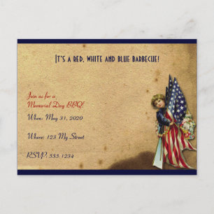 Vintage Freiheitsmädchen mit Flaggen-Gedenktag Postkarte