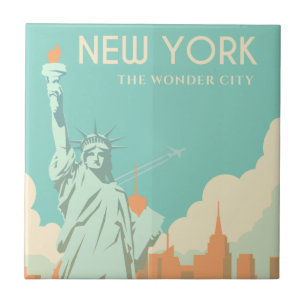Vintage Freiheitsstatue New York City Travel Fliese