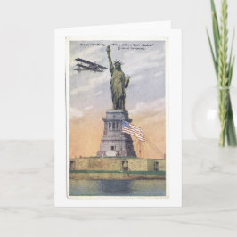 Vintage Freiheitsstatue PC mit Biplane und Flag Karte