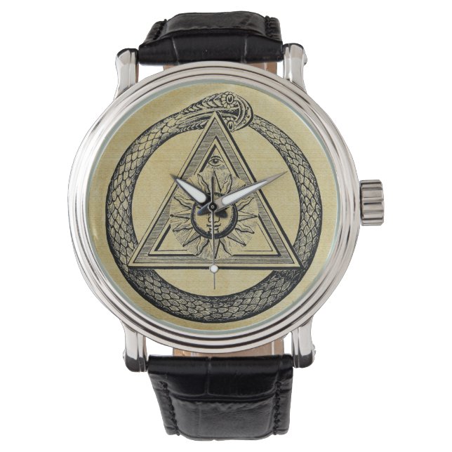 Vintage Freimaurerei Alle sehen Auge Masonic Symbo Armbanduhr (Vorderseite)