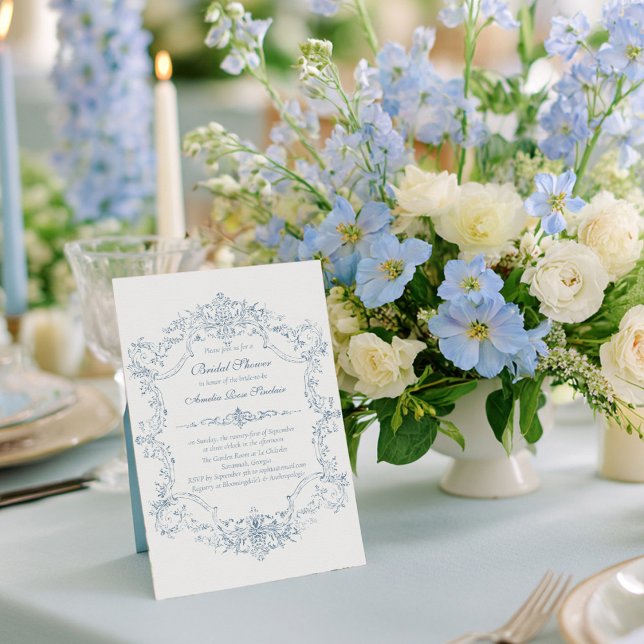 Vintage French Blue Frame Bridal Shower Einladung (Von Creator hochgeladen)