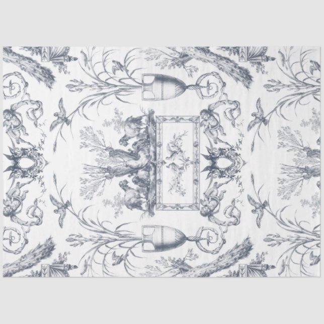 Vintage French Blue Toile Peacock Botanical Farm Seidenpapier (Vorderseite)