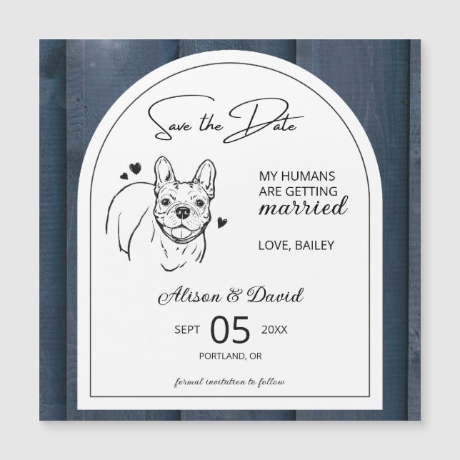 Vintage French Bulldog Wedding Save the Date Magneteinladung (Vorderseite)