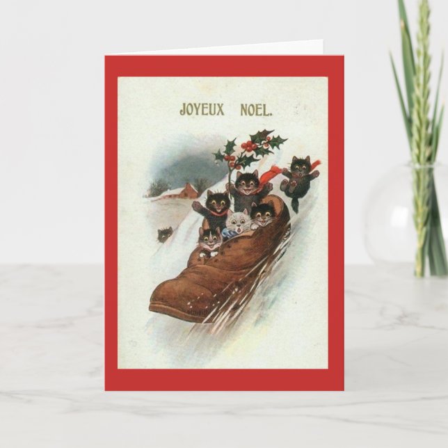 Vintage French Cats Christmas Card - fröhliche Wei Feiertagskarte (Vorderseite)