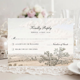 Vintage French Country Toile Landscape Wedding RSVP Karte