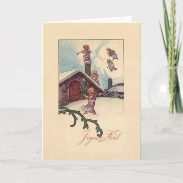 Vintage French Fröhliche Noel Christmas Card Feiertagskarte (Vorderseite)