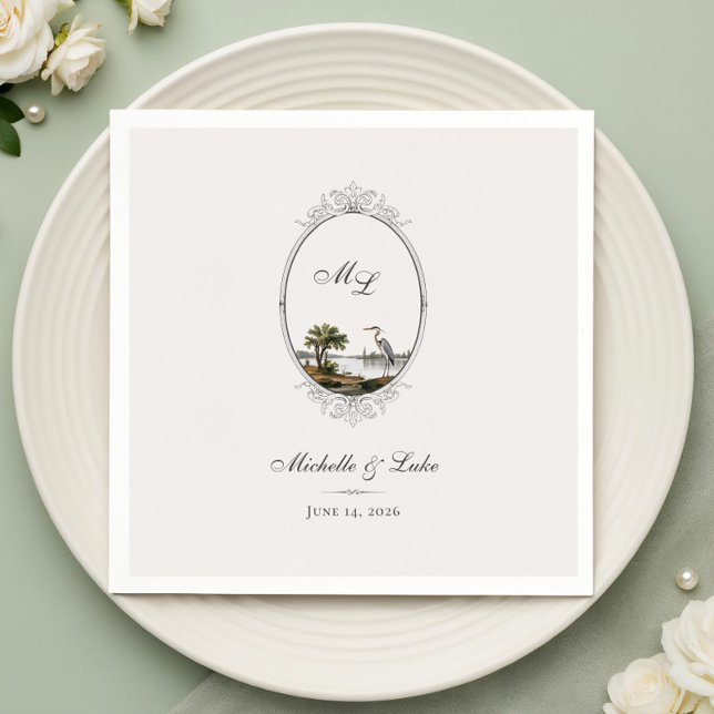 Vintage French Landscape Monogram Wedding Napkin Serviette (Von Creator hochgeladen)