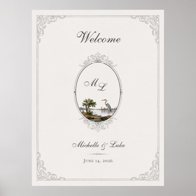 Vintage French Landscape Monogram Wedding Poster (Vorne)